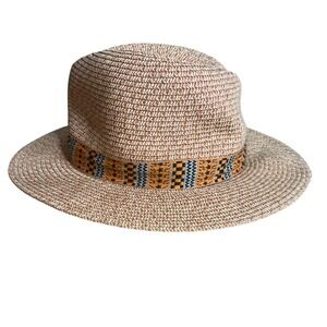 Anna & Ava Womens Sun Hat Tan Straw Band Boho Summer Festival NEW
